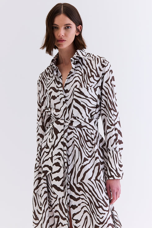 CHEMISIER LINHO ESTAMPADO MARROM