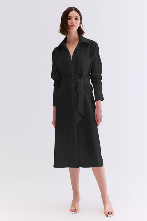 CHEMISIER LINHO COM SARJA PRETO