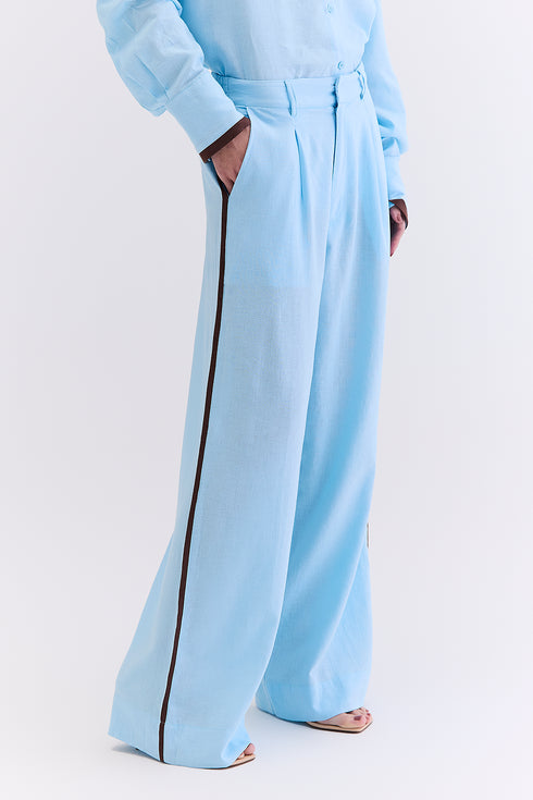 CALÇA RECORTE LINHO AZUL