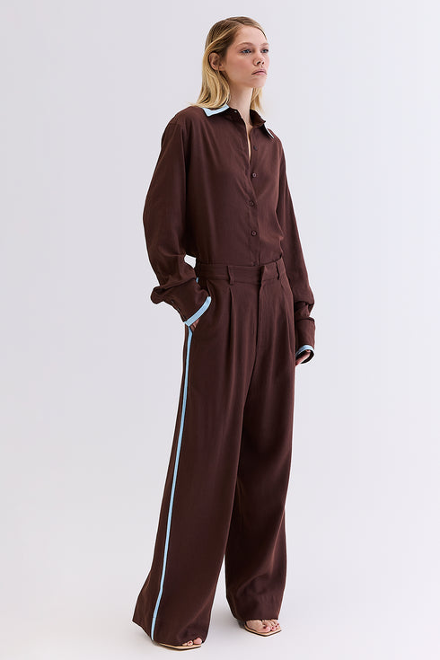 CALÇA RECORTE LINHO MARROM