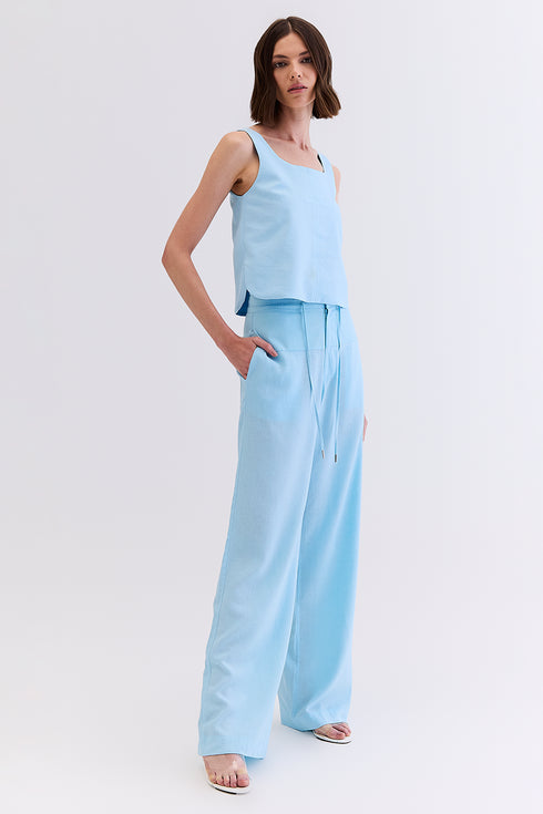 CALÇA LINHO COM SARJA AZUL