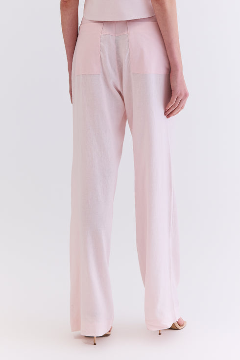 CALÇA LINHO COM SARJA ROSA