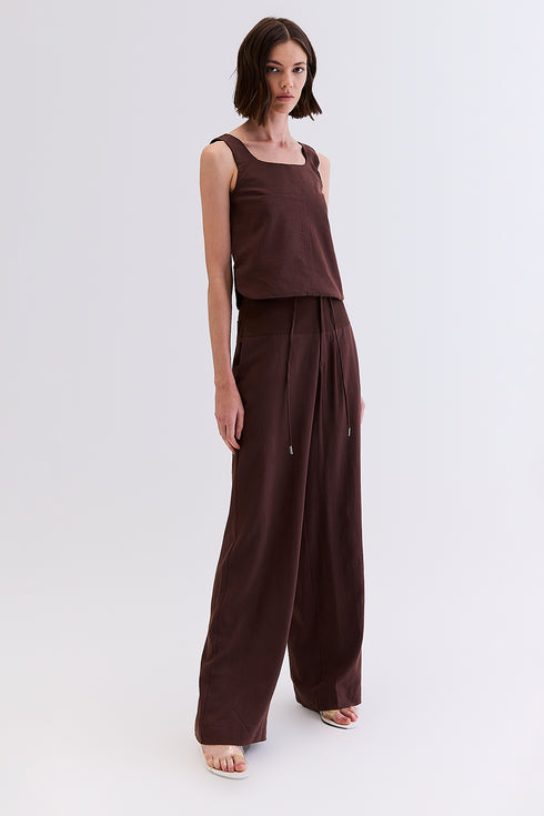 CALÇA LINHO COM SARJA MARROM