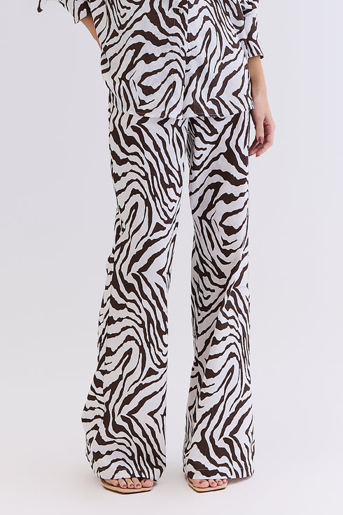 CALÇA ESTAMPADA LINHO MARROM