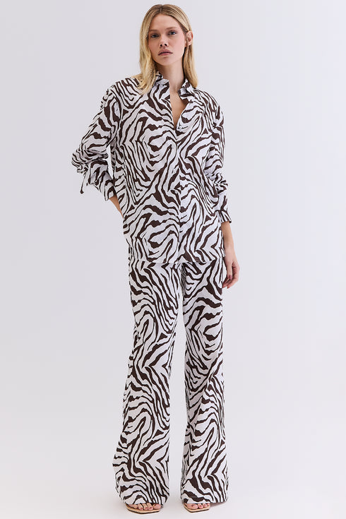 CALÇA ESTAMPADA LINHO MARROM