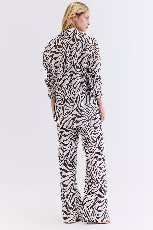 CALÇA ESTAMPADA LINHO MARROM