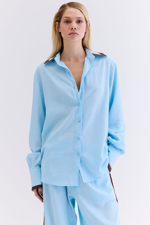 CAMISA RECORTE LINHO AZUL