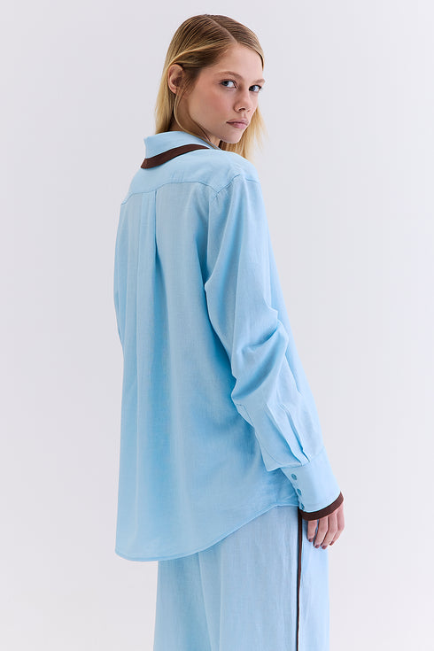 CAMISA RECORTE LINHO AZUL