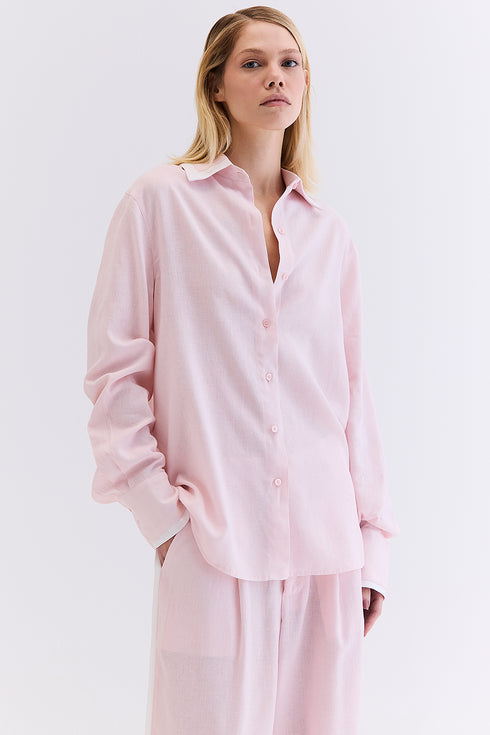 CAMISA RECORTE LINHO ROSA