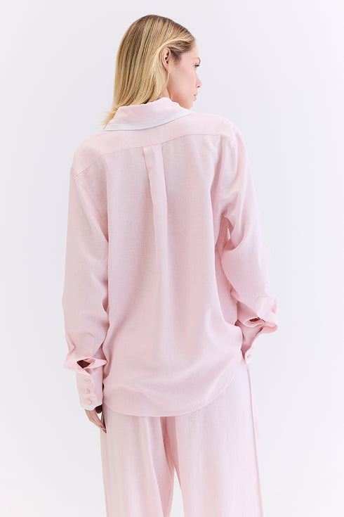 CAMISA RECORTE LINHO ROSA