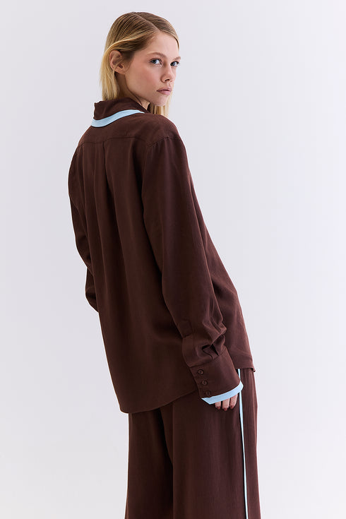 CAMISA RECORTE LINHO MARROM