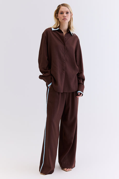 CAMISA RECORTE LINHO MARROM