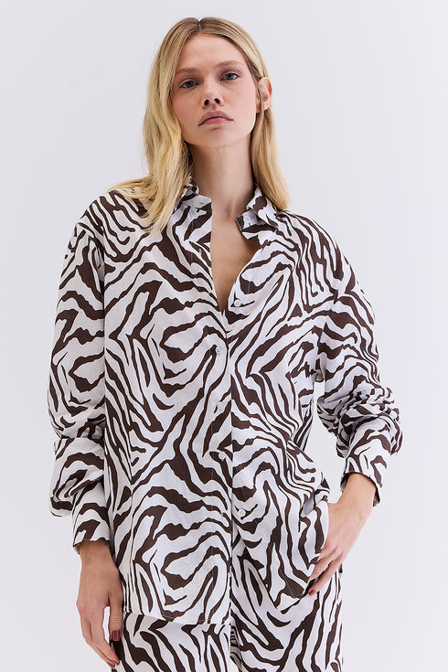 CAMISA ESTAMPADA LINHO MARROM