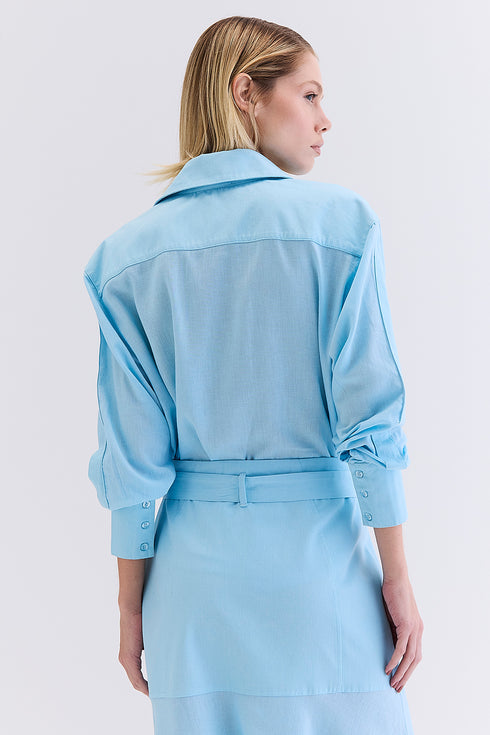 CAMISA LINHO COM SARJA AZUL