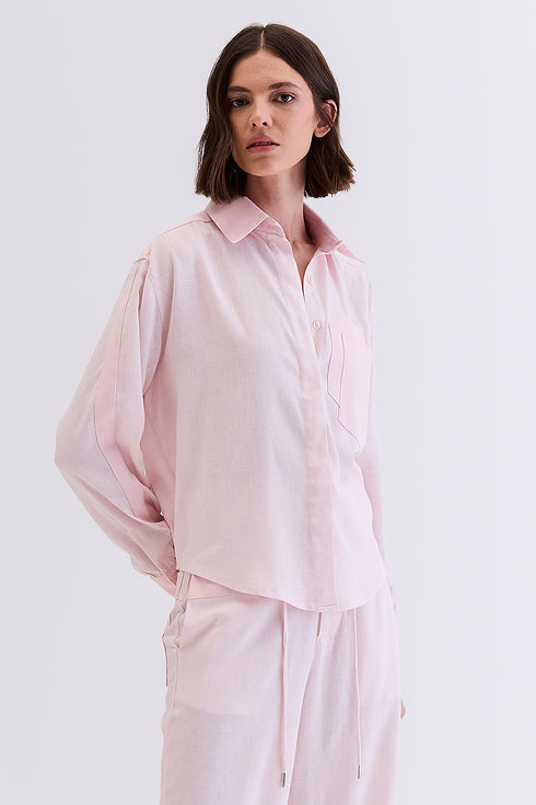 CAMISA LINHO COM SARJA ROSA