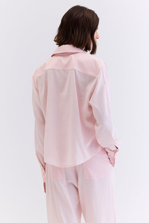 CAMISA LINHO COM SARJA ROSA