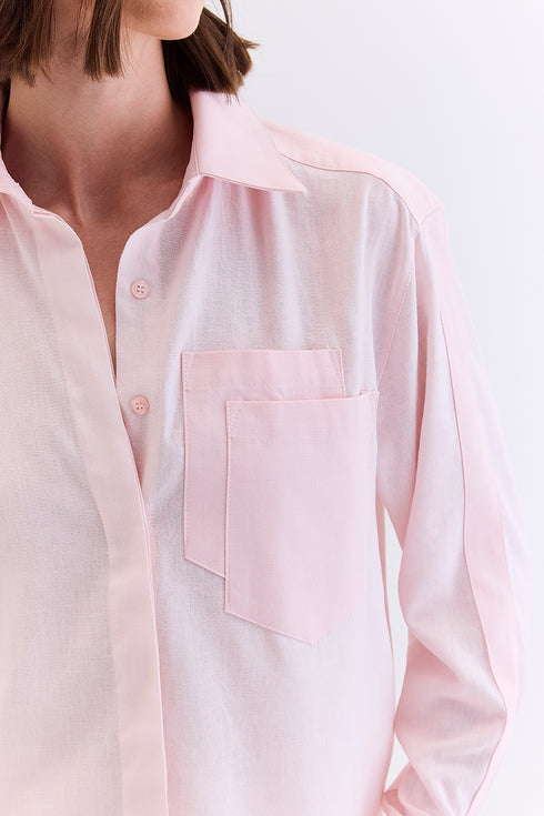 CAMISA LINHO COM SARJA ROSA