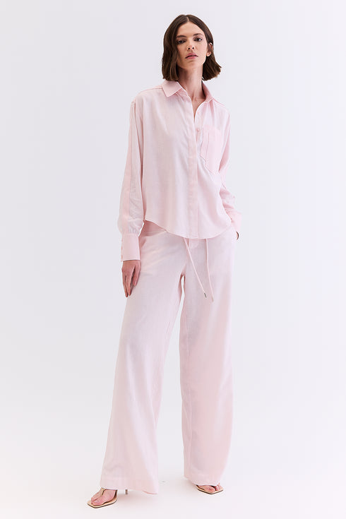 CAMISA LINHO COM SARJA ROSA