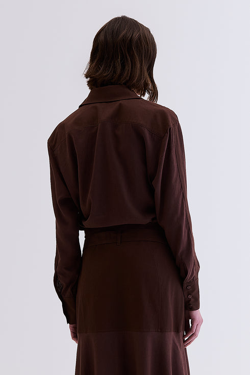 CAMISA LINHO COM SARJA MARROM