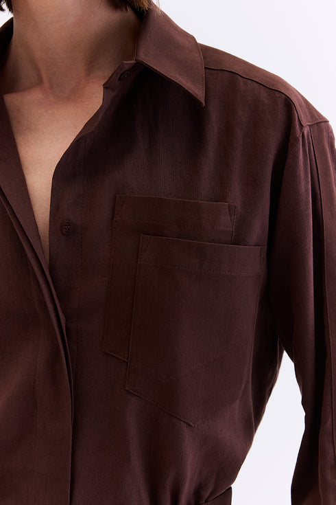 CAMISA LINHO COM SARJA MARROM