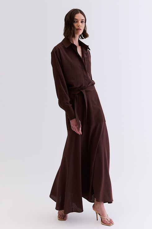 CAMISA LINHO COM SARJA MARROM