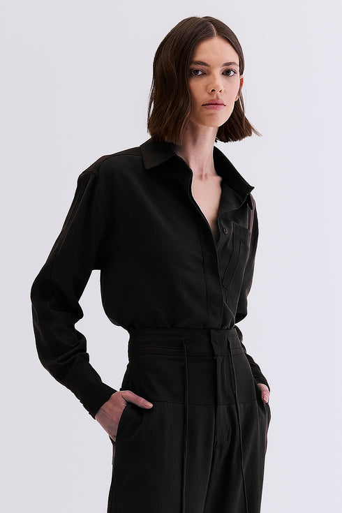 CAMISA LINHO COM SARJA PRETO