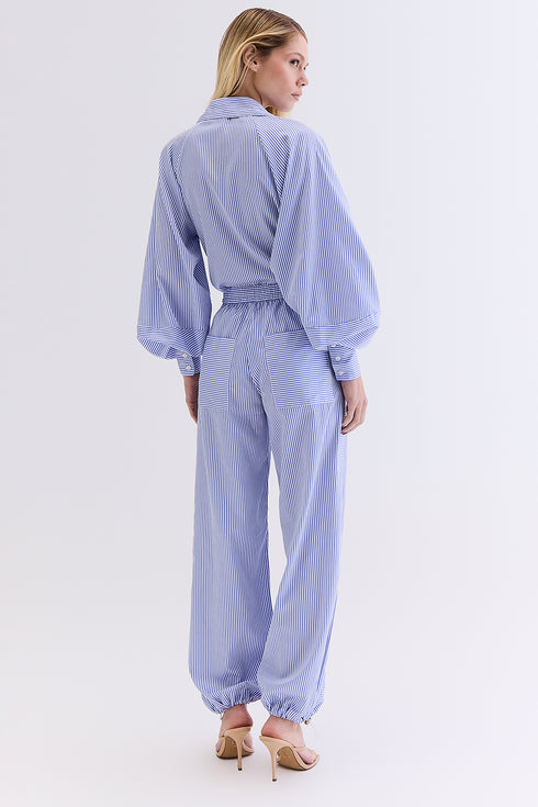 CALÇA LISTRADA AZUL COM OFF