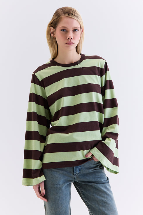 T-SHIRT MANGA LONGA LISTRADA CHOCOLATE