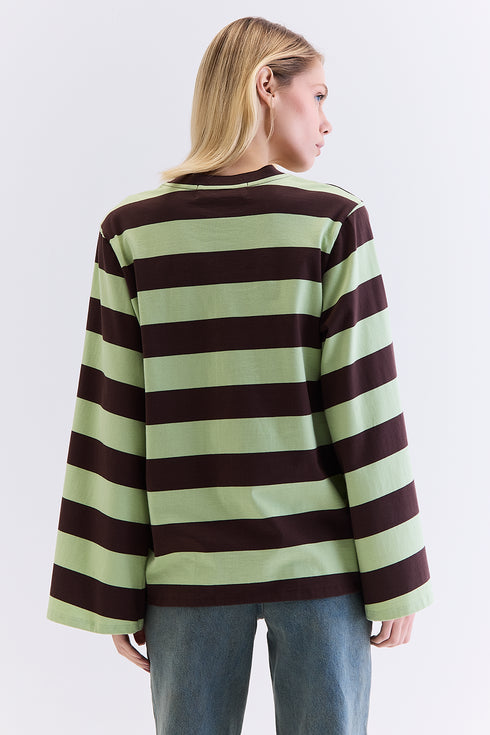 T-SHIRT MANGA LONGA LISTRADA CHOCOLATE