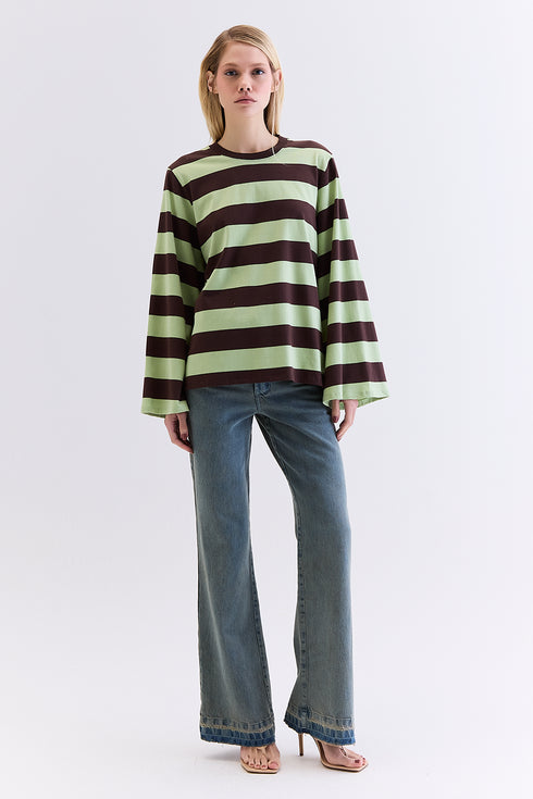 T-SHIRT MANGA LONGA LISTRADA CHOCOLATE