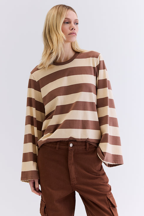 T-SHIRT MANGA LONGA LISTRADO CARAMELO