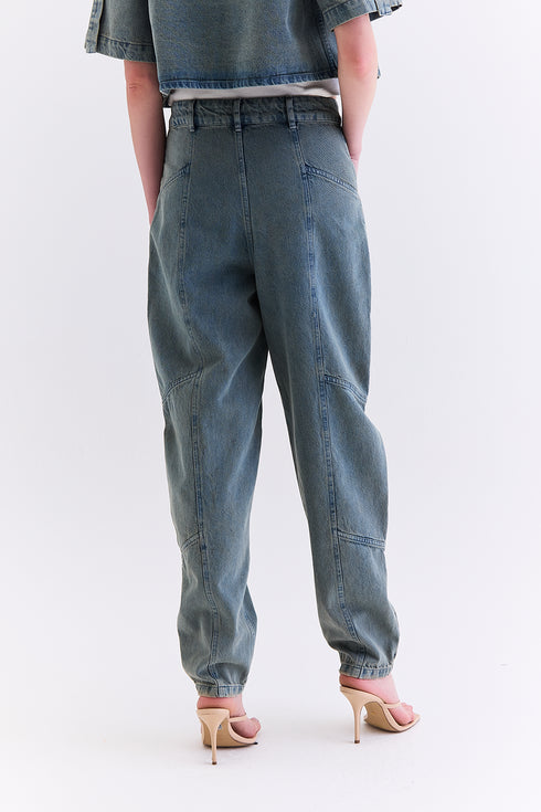 CALÇA JEANS RECORTES AZUL ESVERDEADO