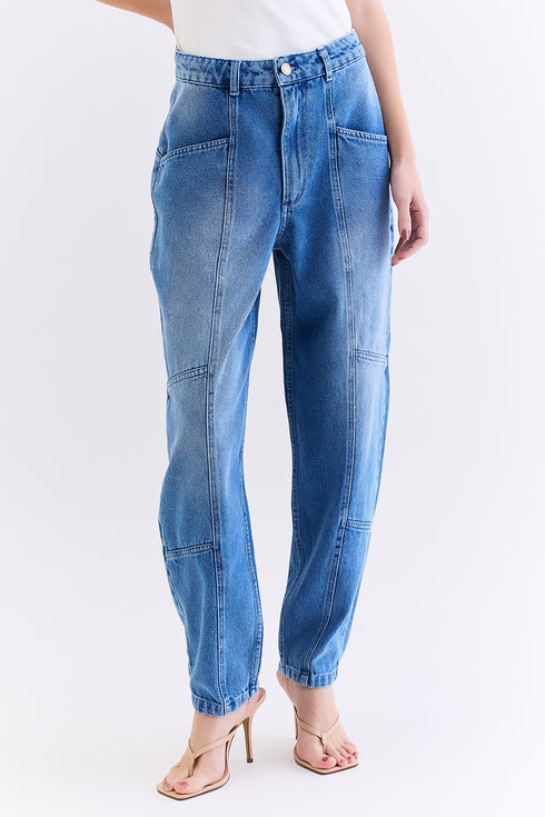 CALÇA JEANS RECORTES AZUL MÉDIO