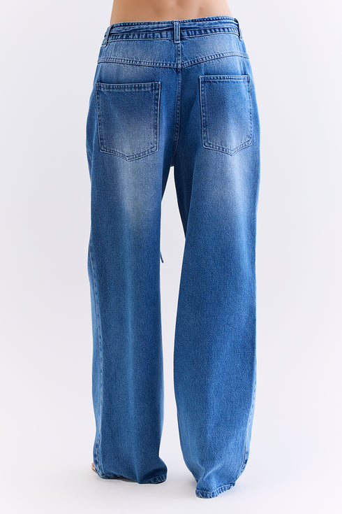 CALÇA JEANS AMARRAÇÃO AZUL MÉDIO