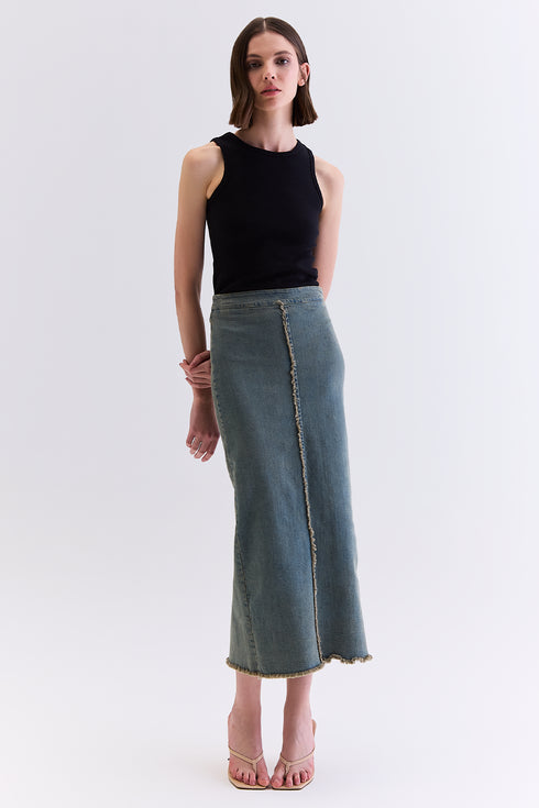 SAIA MIDI JEANS AZUL ESVERDEADO