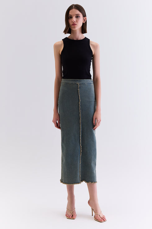 SAIA MIDI JEANS AZUL ESVERDEADO