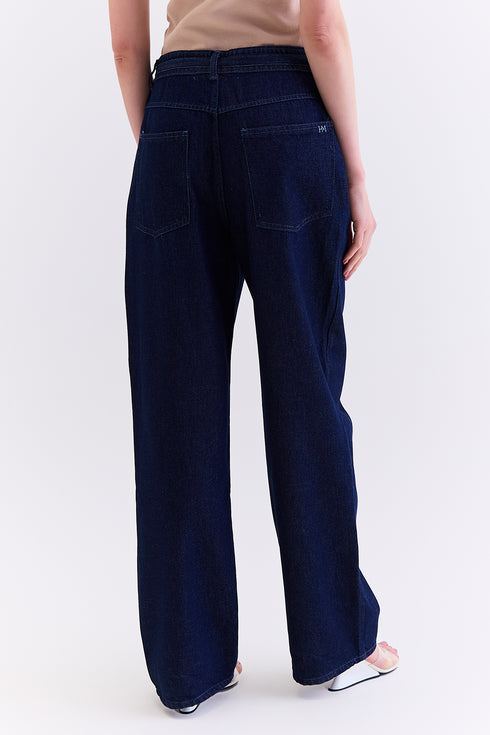 CALÇA JEANS AMARRAÇÃO AZUL ESCURO