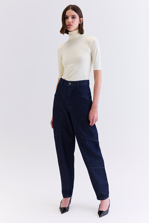 CALÇA JEANS RECORTES AZUL ESCURO