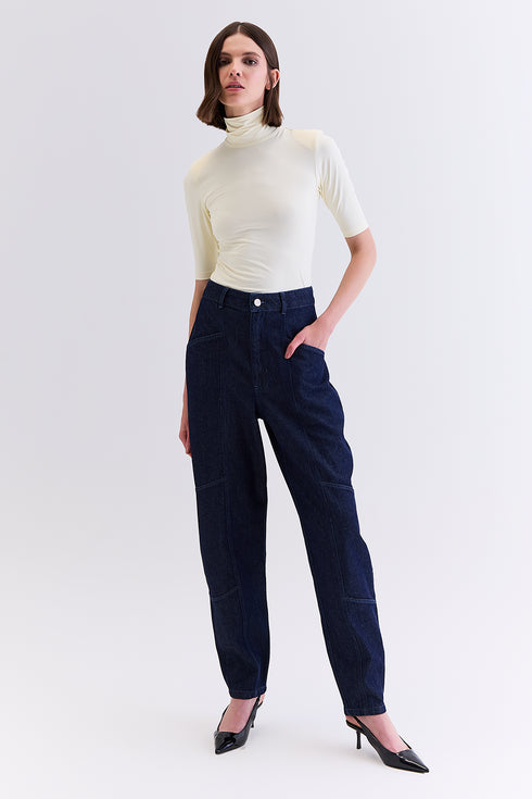 CALÇA JEANS RECORTES AZUL ESCURO