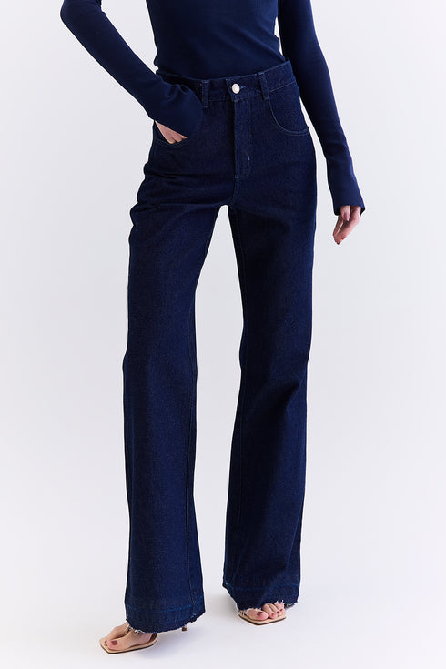 CALÇA JEANS RETA AZUL ESCURO