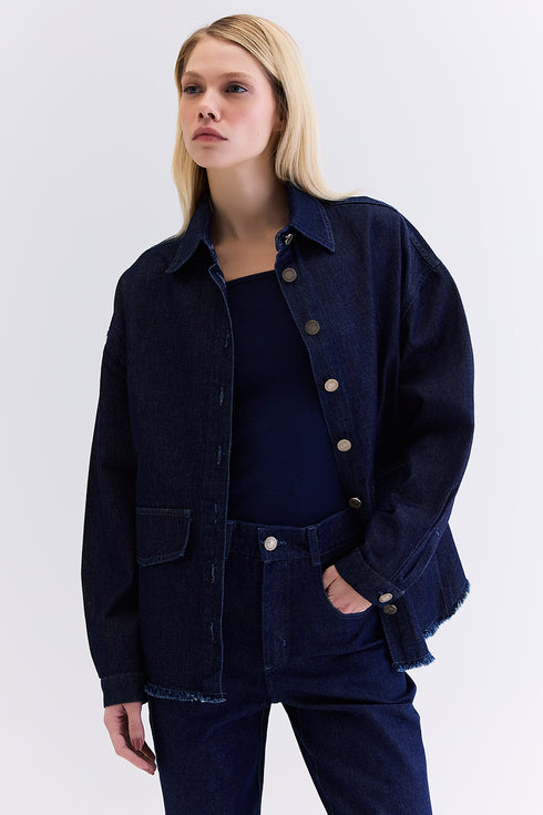 CAMISA AMPLA BOLSOS AZUL ESCURO