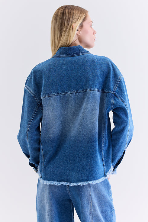 CAMISA AMPLA BOLSOS AZUL MÉDIO