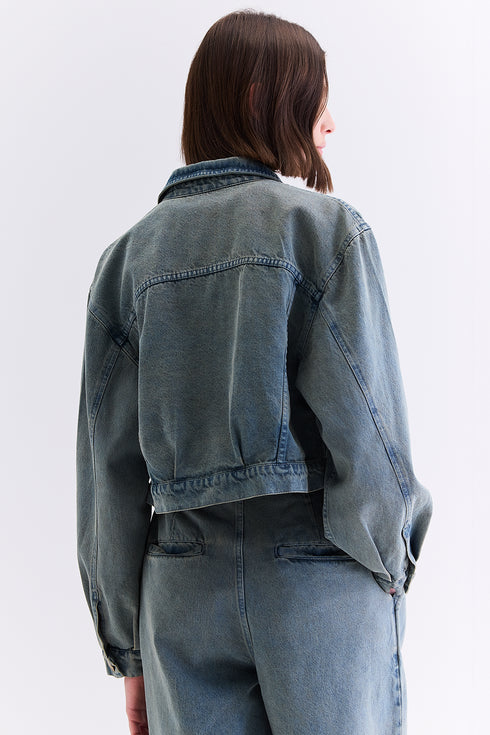 JAQUETA FAIXAS AZUL ESVERDEADO