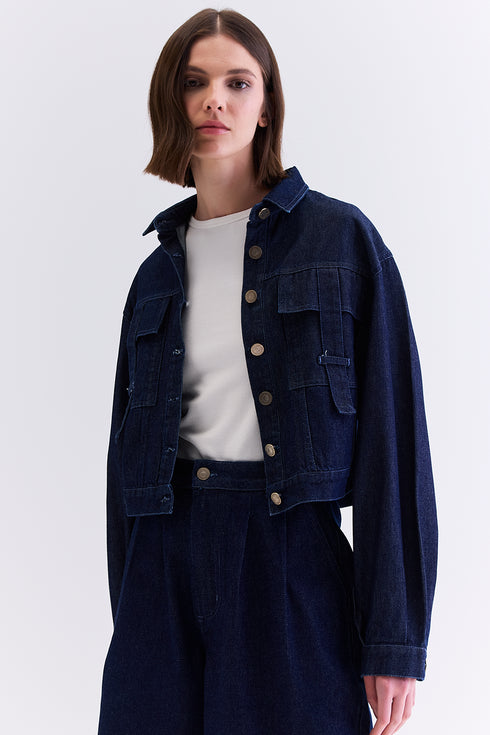 JAQUETA FAIXAS AZUL ESCURO