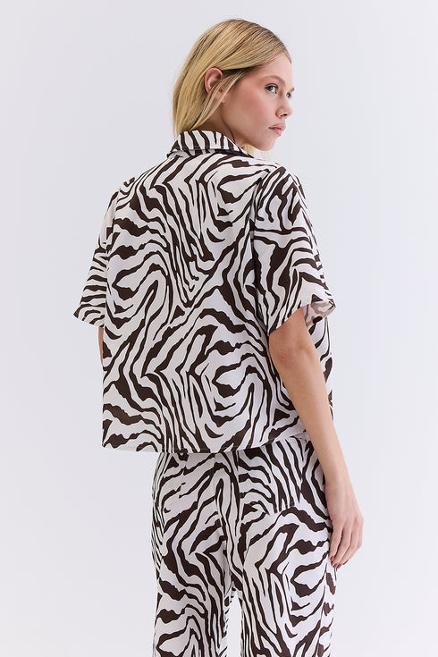 CAMISA ZEBRA SARJA MARROM COM OFF