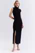 VESTIDO MIDI GOLA ALTA PRETO