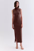 VESTIDO MIDI GOLA ALTA CHOCOLATE