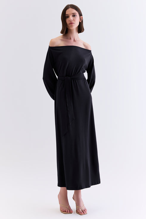 VESTIDO MIDI MANGAS AMPLAS PRETO