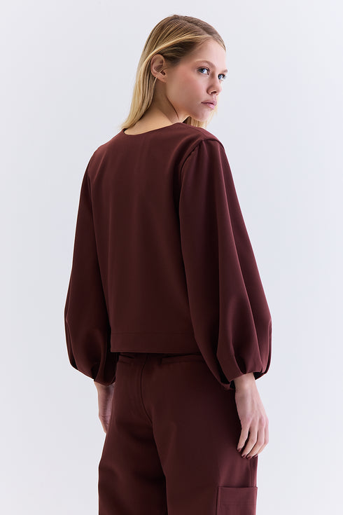 BLUSA MANGA ALFAIATARIA CHOCOLATE