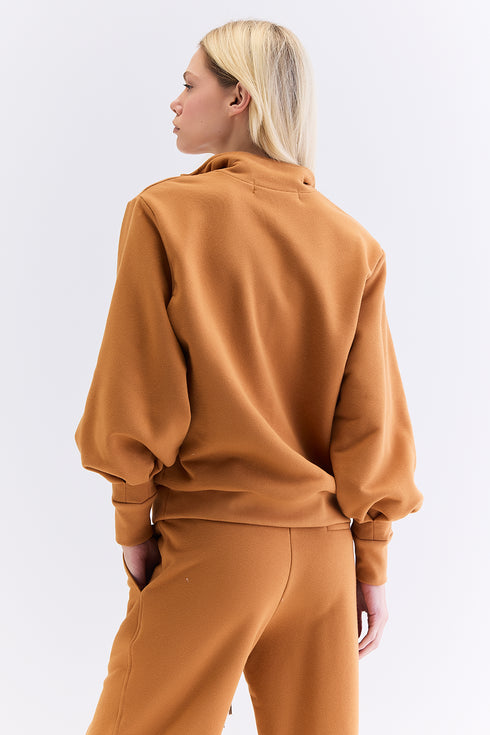 HOODIE GOLA ZIPER CARAMELO